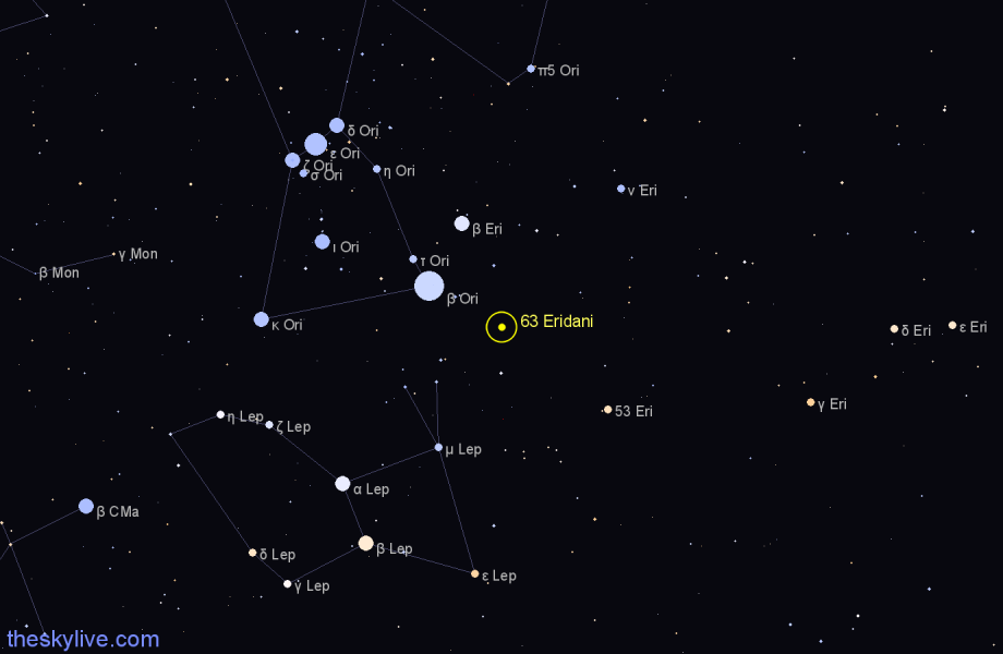 Finder chart 63 Eridani star
