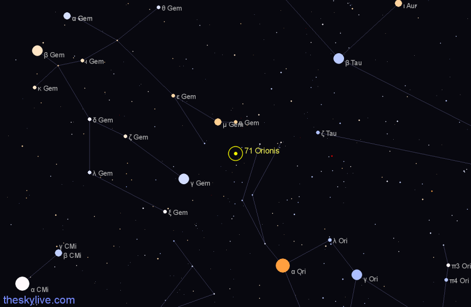 Finder chart 71 Orionis star