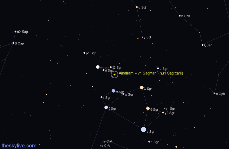 Finder chart Ainalrami - ν1 Sagittarii (nu1 Sagittarii) star