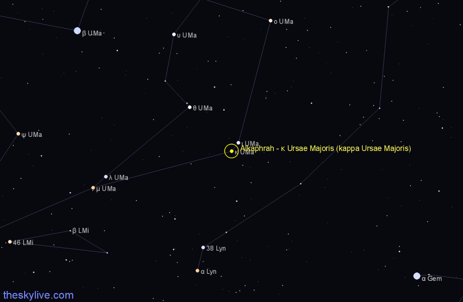 Finder chart Alkaphrah - κ Ursae Majoris (kappa Ursae Majoris) star