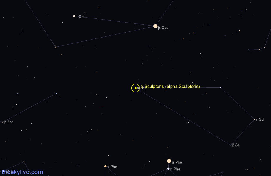 Finder chart α Sculptoris (alpha Sculptoris) star