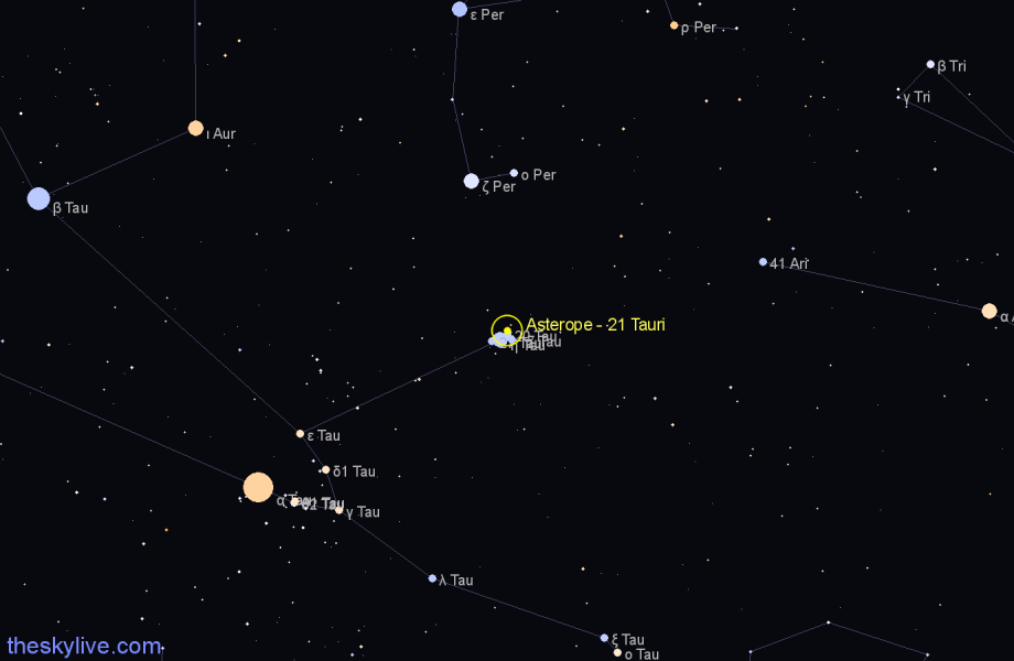 Finder chart Asterope - 21 Tauri star