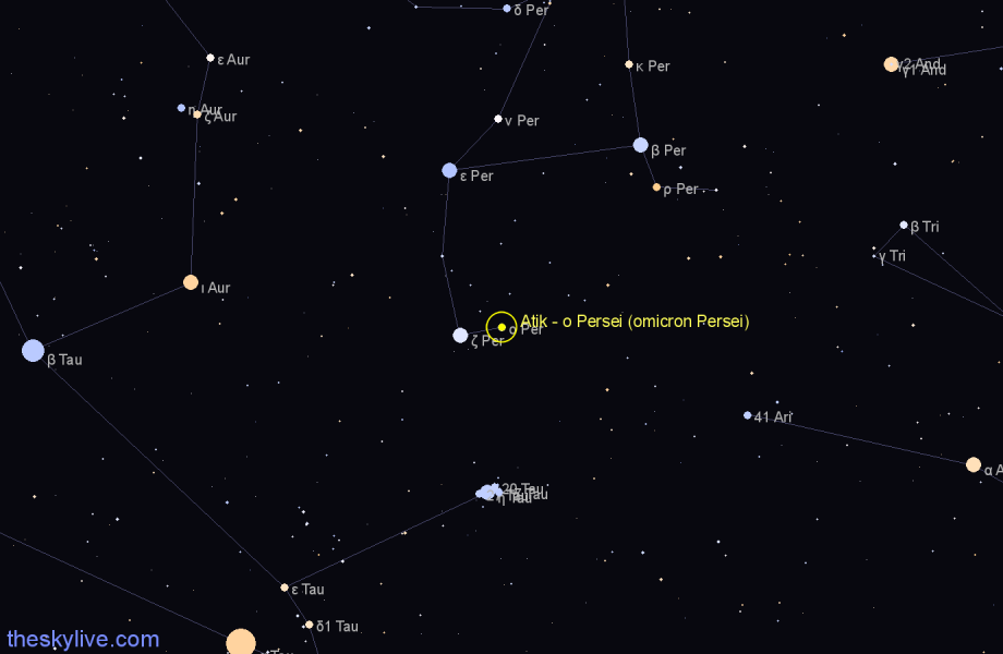 Finder chart Atik - ο Persei (omicron Persei) star