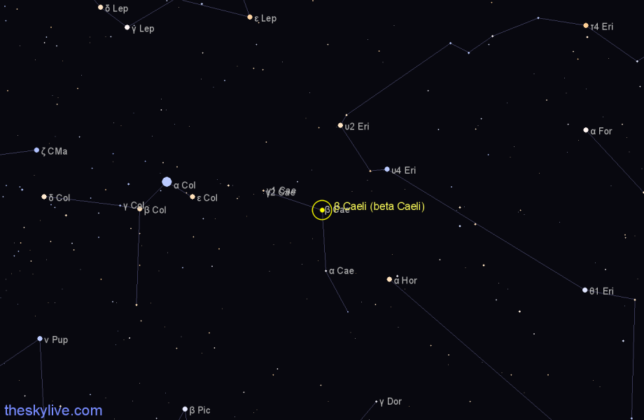 Finder chart β Caeli (beta Caeli) star