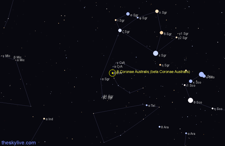 Finder chart β Coronae Australis (beta Coronae Australis) star