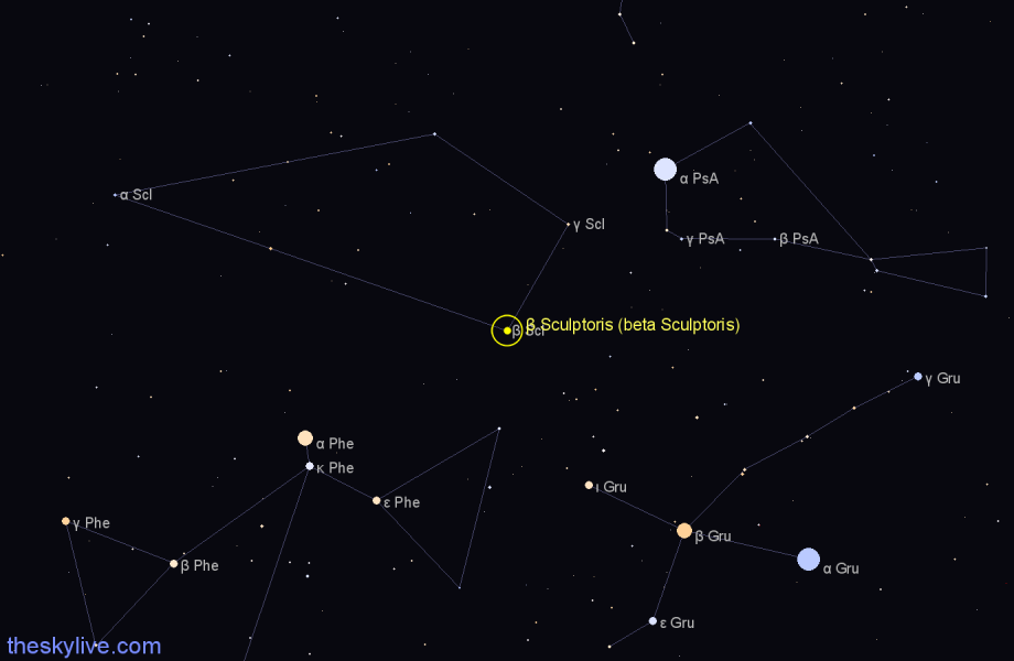 Finder chart β Sculptoris (beta Sculptoris) star