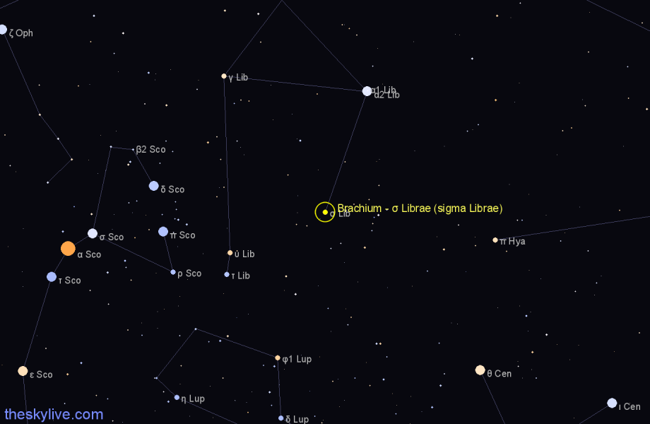 Finder chart Brachium - σ Librae (sigma Librae) star