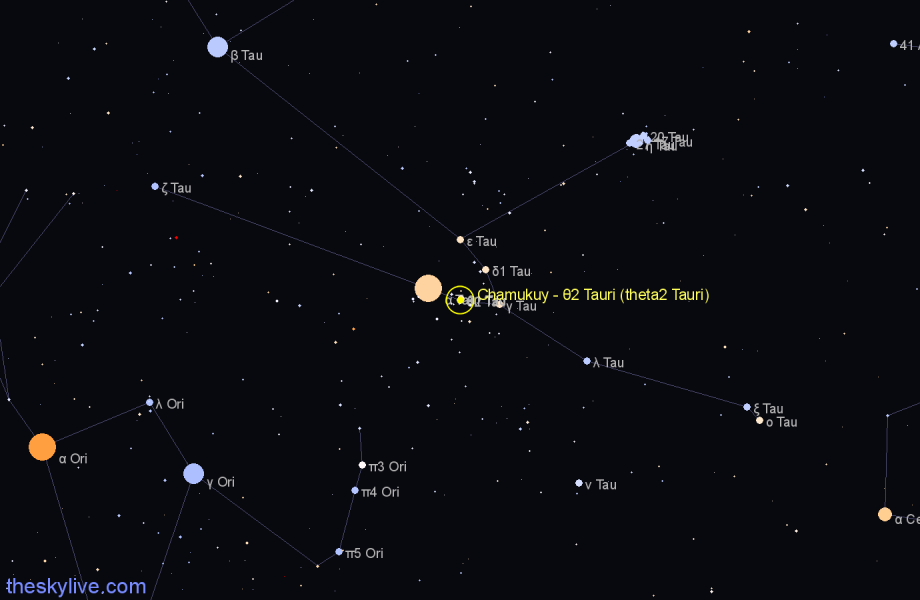 Finder chart Chamukuy - θ2 Tauri (theta2 Tauri) star