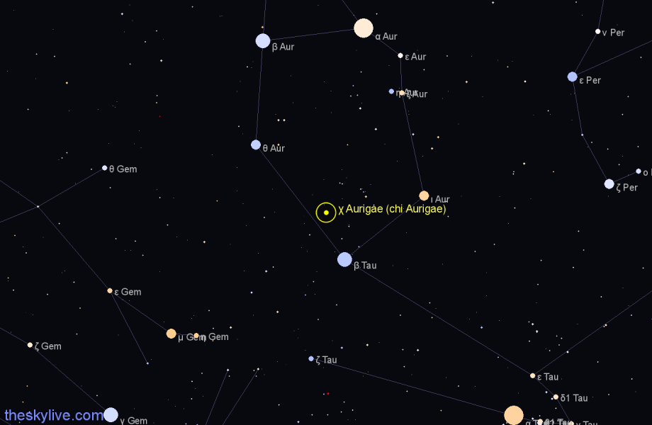 Finder chart χ Aurigae (chi Aurigae) star