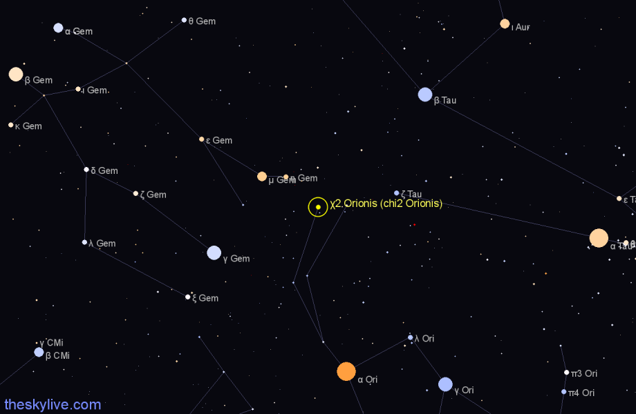 Finder chart χ2 Orionis (chi2 Orionis) star