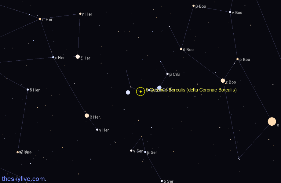 Finder chart δ Coronae Borealis (delta Coronae Borealis) star