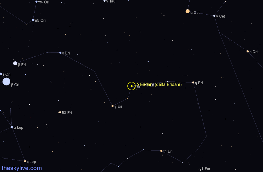 Finder chart δ Eridani (delta Eridani) star