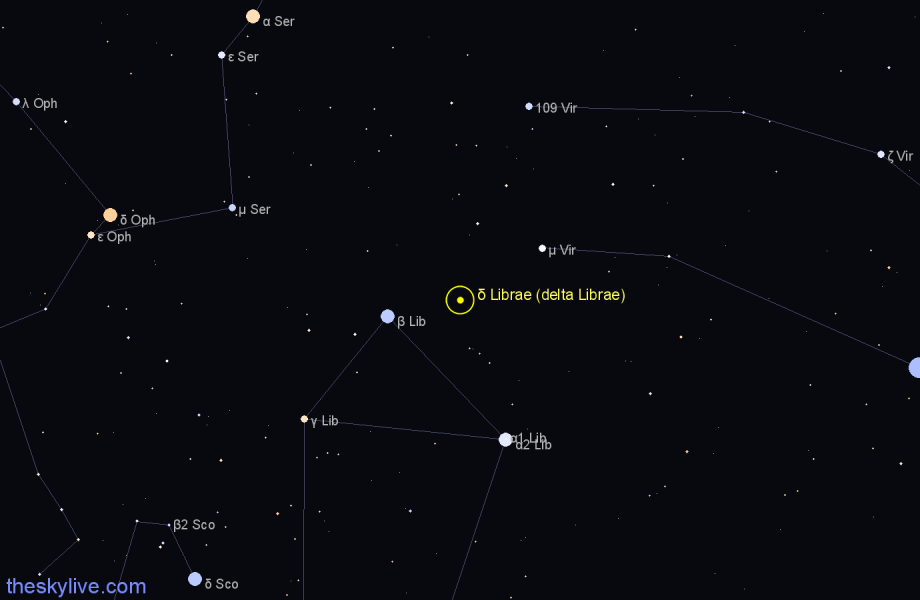 Finder chart δ Librae (delta Librae) star