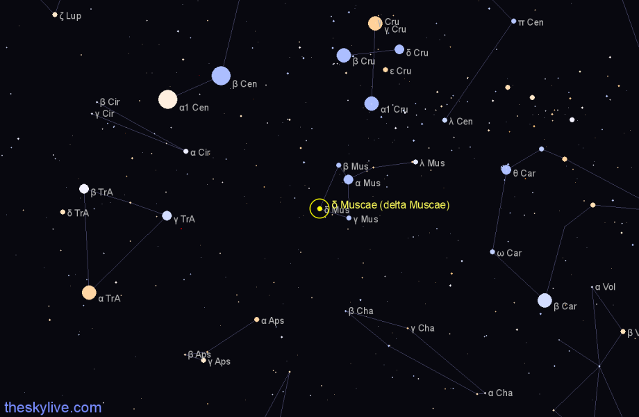 Finder chart δ Muscae (delta Muscae) star