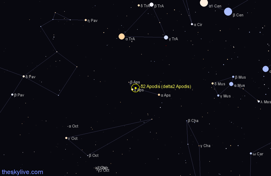 Finder chart δ2 Apodis (delta2 Apodis) star