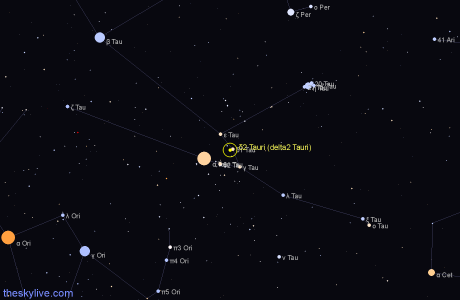 Finder chart δ2 Tauri (delta2 Tauri) star