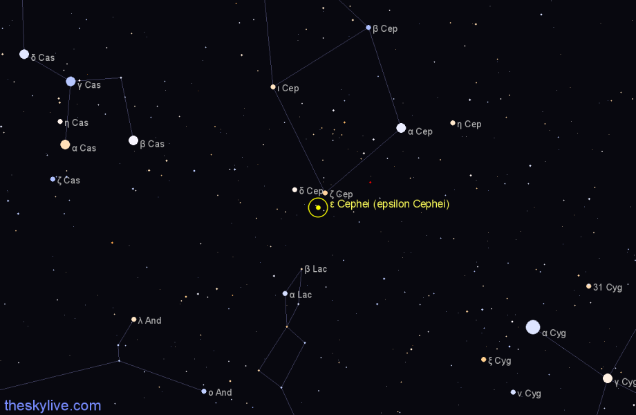 Finder chart ε Cephei (epsilon Cephei) star