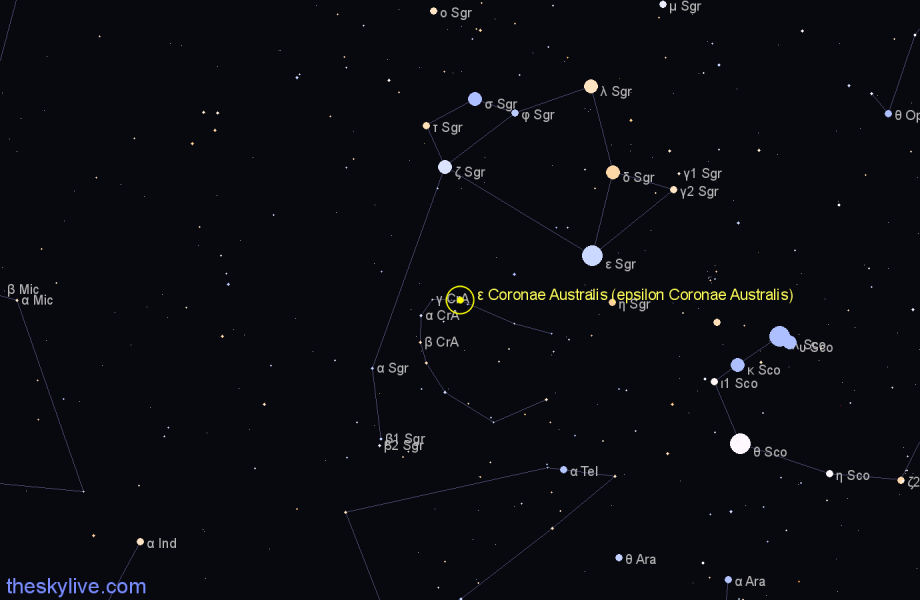 Finder chart ε Coronae Australis (epsilon Coronae Australis) star