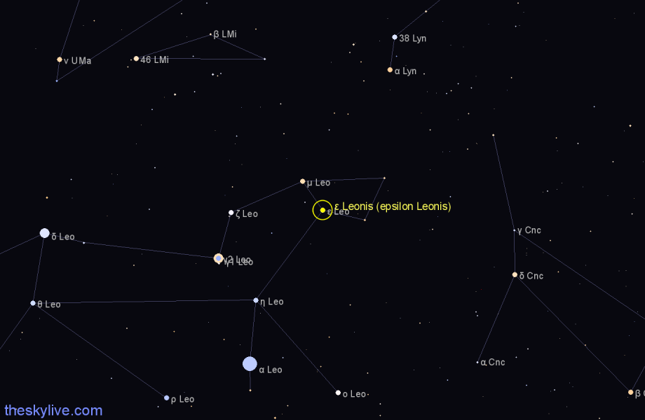 Finder chart ε Leonis (epsilon Leonis) star