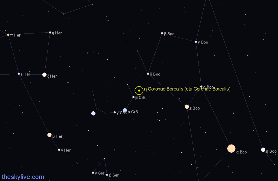 Finder chart η Coronae Borealis (eta Coronae Borealis) star