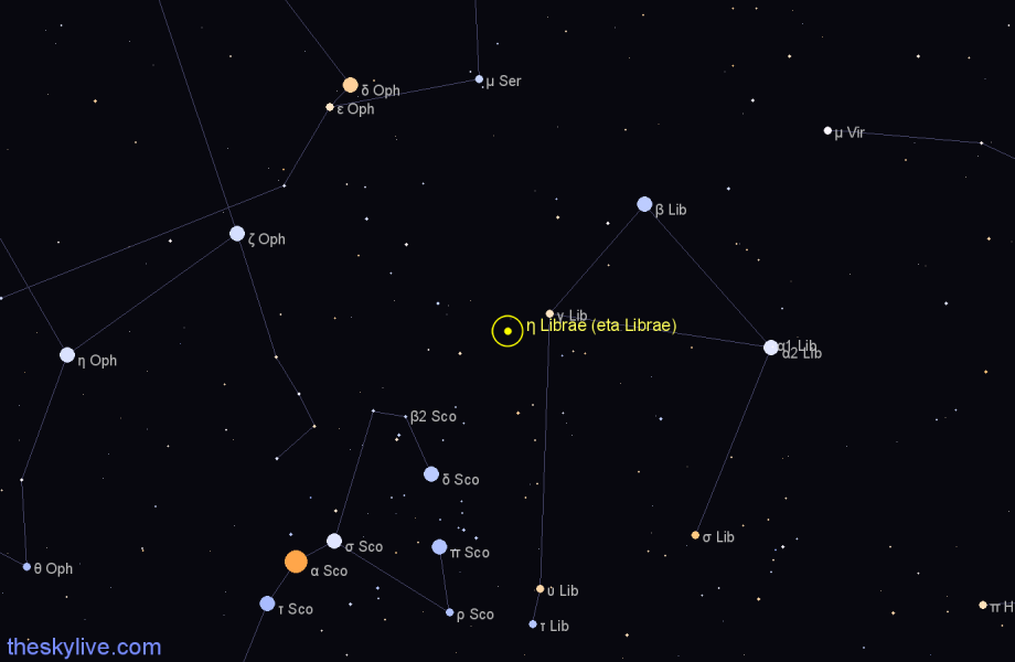 Finder chart η Librae (eta Librae) star