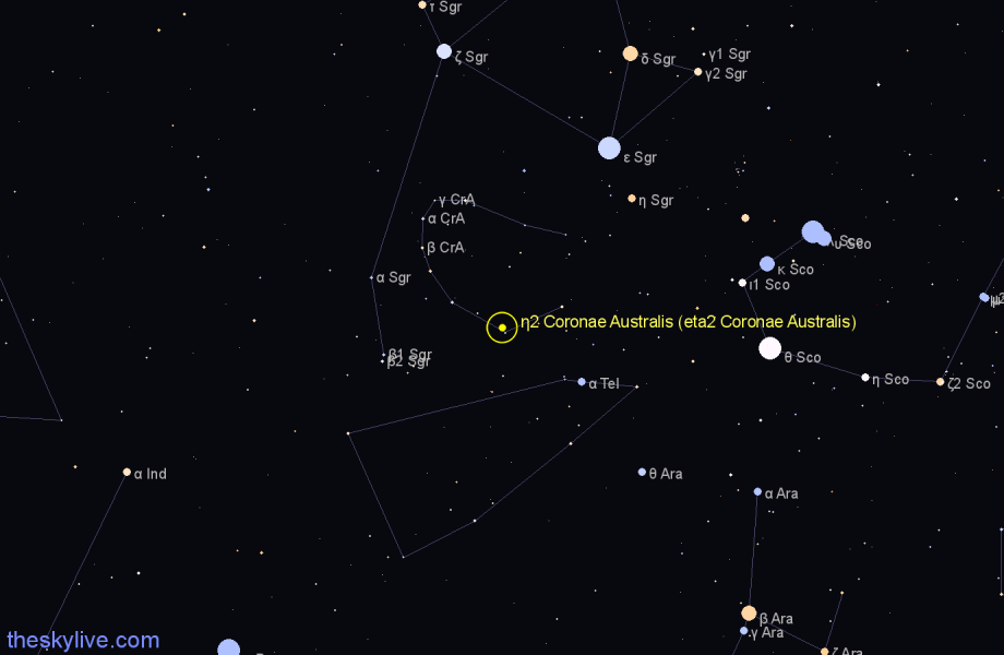 Finder chart η2 Coronae Australis (eta2 Coronae Australis) star