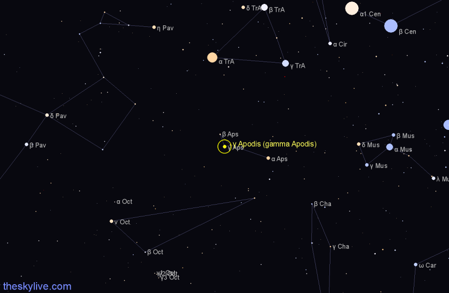 Finder chart γ Apodis (gamma Apodis) star