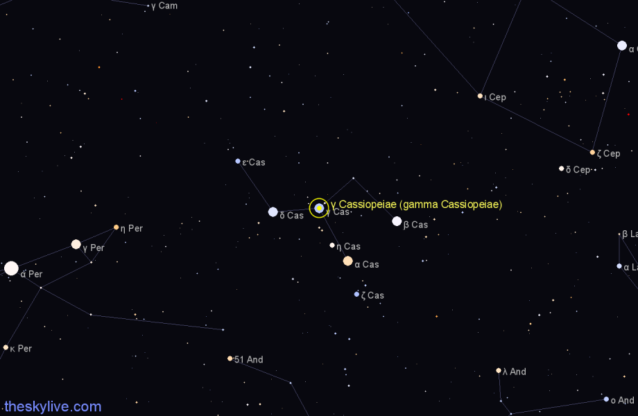 Finder chart γ Cassiopeiae (gamma Cassiopeiae) star