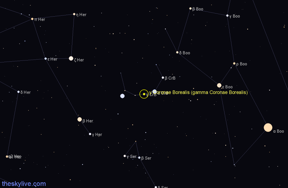 Finder chart γ Coronae Borealis (gamma Coronae Borealis) star