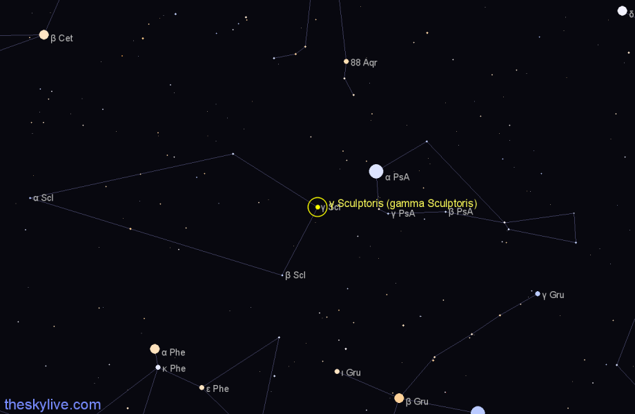 Finder chart γ Sculptoris (gamma Sculptoris) star