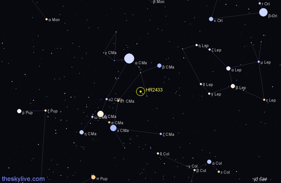Finder chart HR2433 star