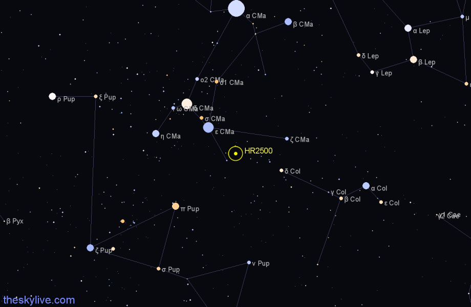 Finder chart HR2500 star