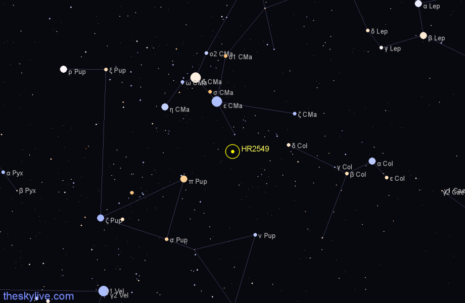 Finder chart HR2549 star