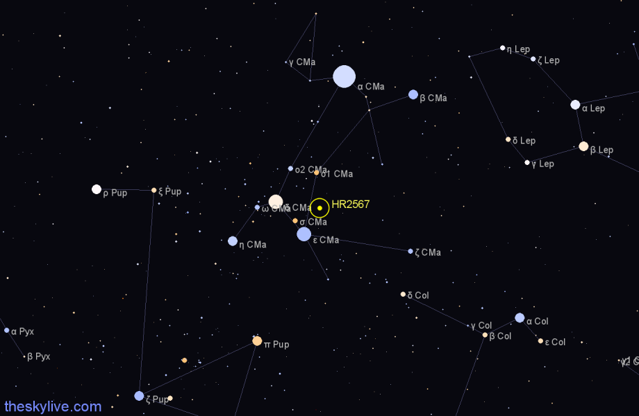 Finder chart HR2567 star