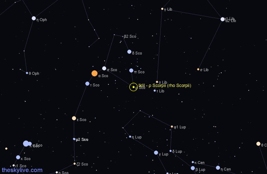 Finder chart Iklil - ρ Scorpii (rho Scorpii) star