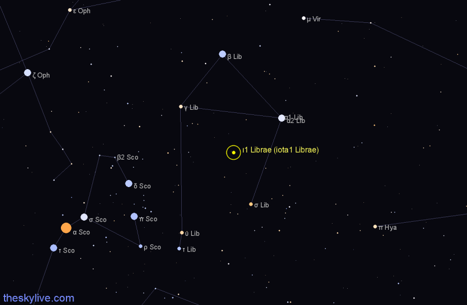 Finder chart ι1 Librae (iota1 Librae) star