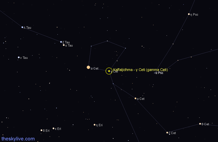 Finder chart Kaffaljidhma - γ Ceti (gamma Ceti) star