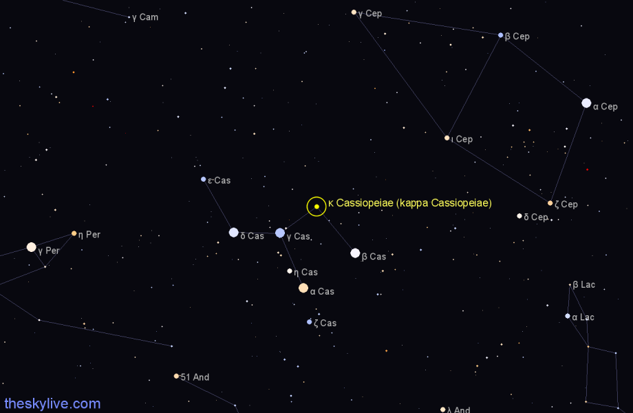 Finder chart κ Cassiopeiae (kappa Cassiopeiae) star