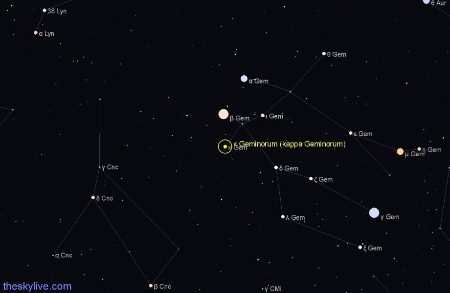 Finder chart κ Geminorum (kappa Geminorum) star