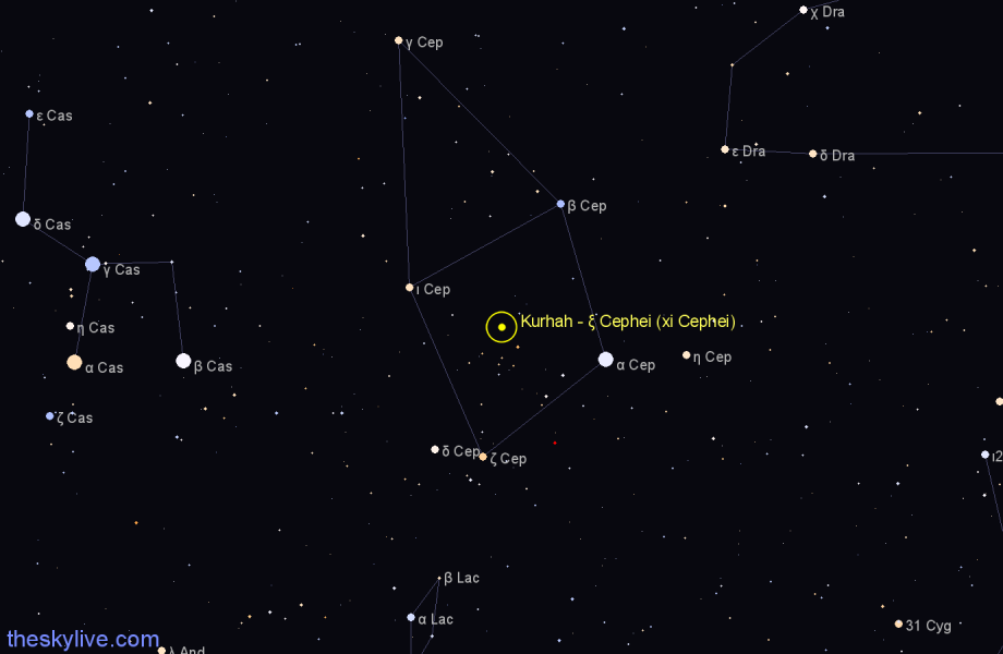 Finder chart Kurhah - ξ Cephei (xi Cephei) star