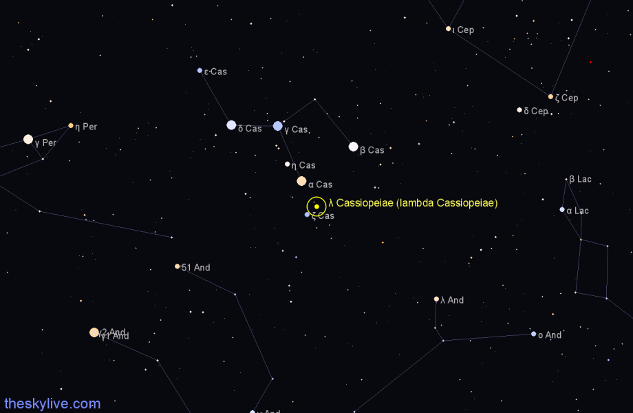 Finder chart λ Cassiopeiae (lambda Cassiopeiae) star
