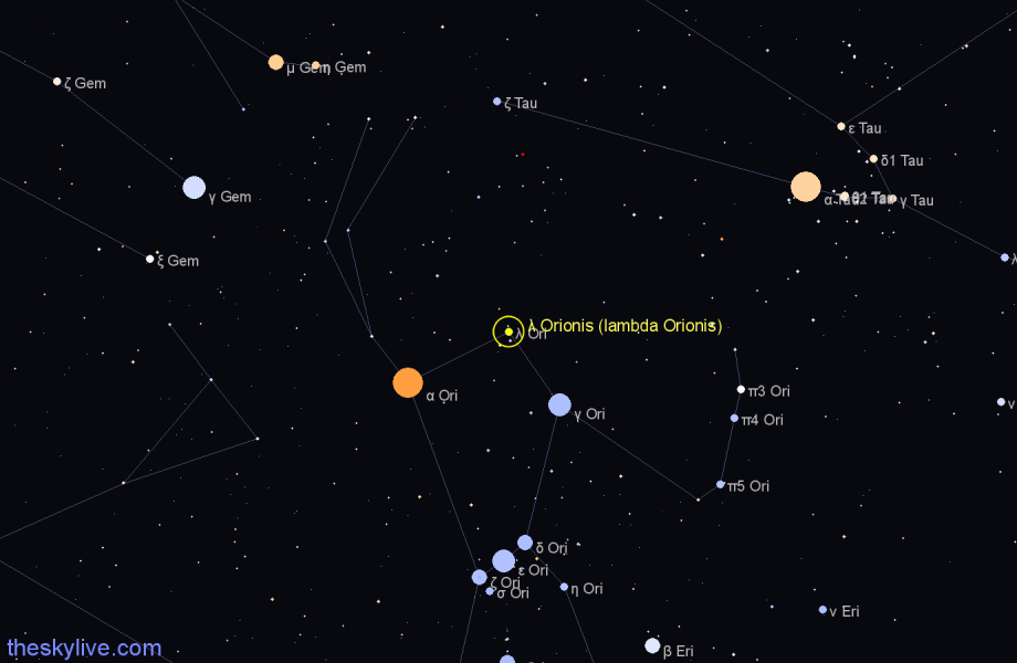 Finder chart λ Orionis (lambda Orionis) star