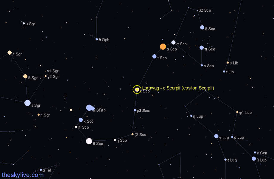 Finder chart Larawag - ε Scorpii (epsilon Scorpii) star