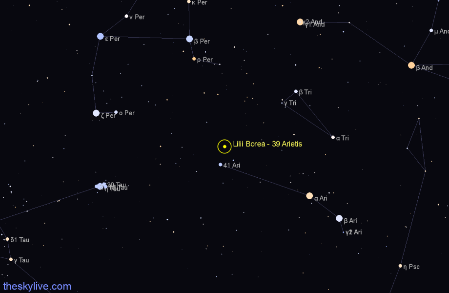 Finder chart Lilii Borea - 39 Arietis star