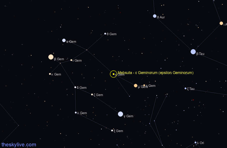 Finder chart Mebsuta - ε Geminorum (epsilon Geminorum) star