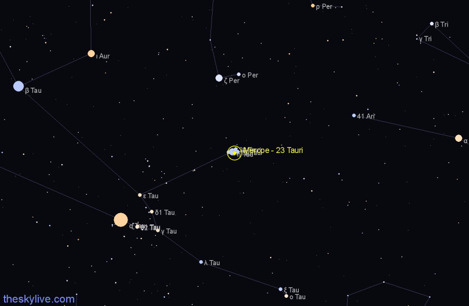 Finder chart Merope - 23 Tauri star