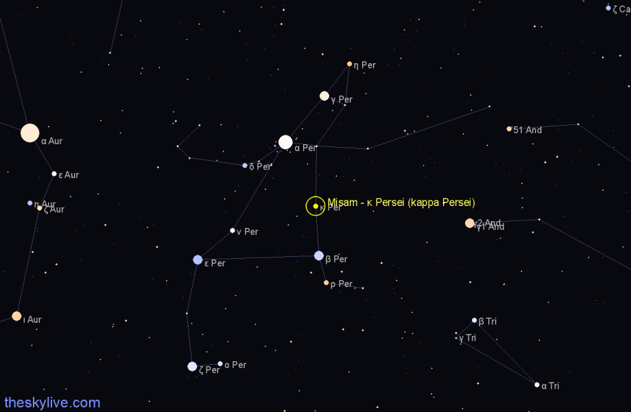 Finder chart Misam - κ Persei (kappa Persei) star