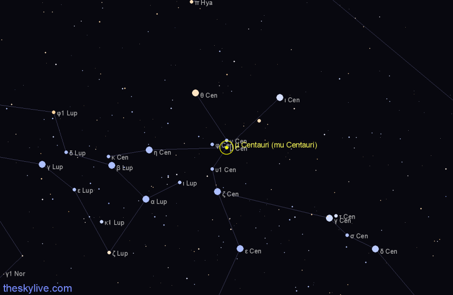 Finder chart μ Centauri (mu Centauri) star