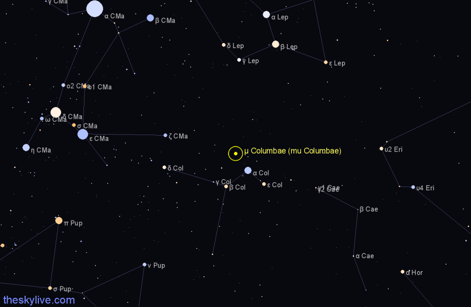 Finder chart μ Columbae (mu Columbae) star