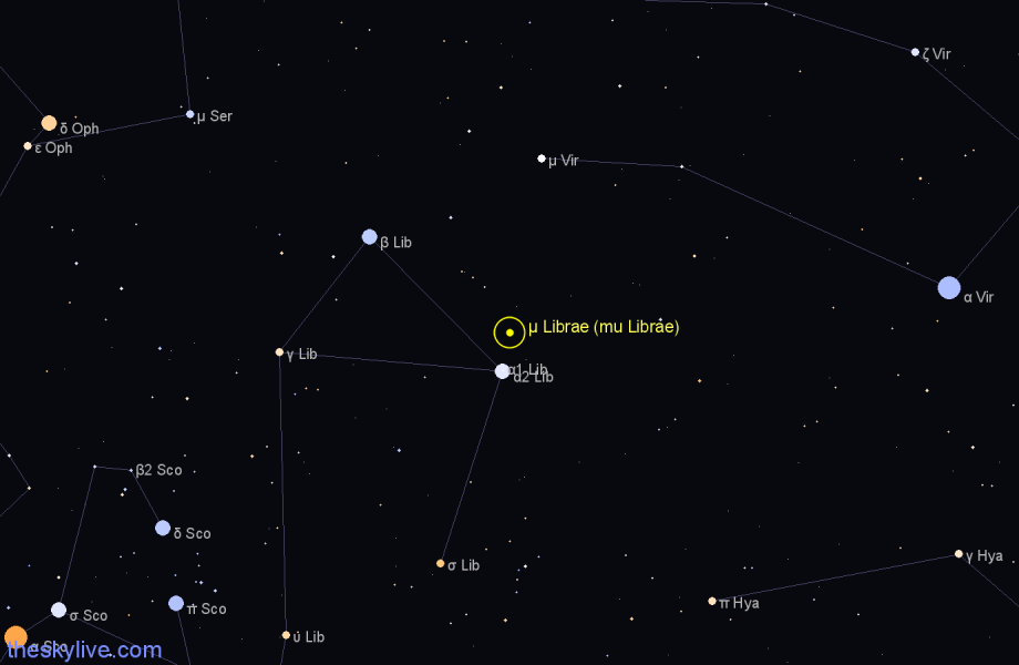 Finder chart μ Librae (mu Librae) star